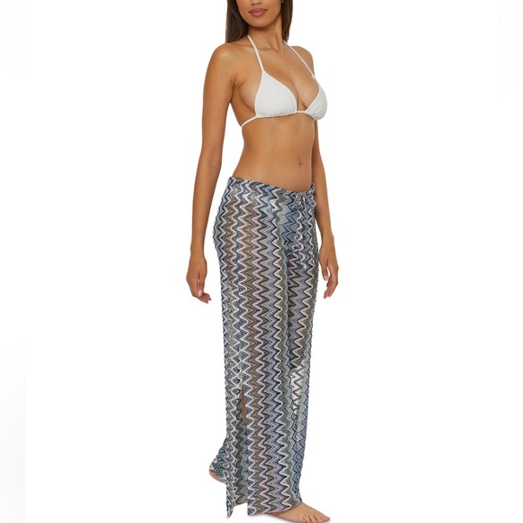 Becca blue crocheted like split leg coverup pants size small - Picture 2 of 16